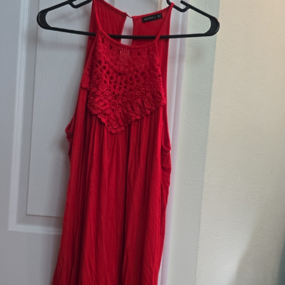 Chic Red Lace Detail Halter Blouse